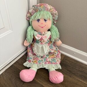 Dolly Mine 1988 Vintage 26” Plush Nylon Doll with Attached Floral Dress and Hat